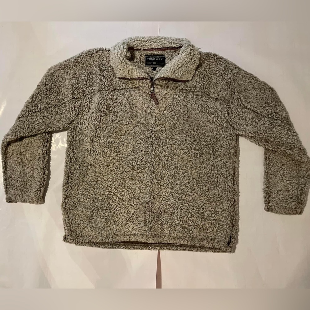True Grit 1/4 zip Sherpa brown frosted tip pullover size L excellent condition.